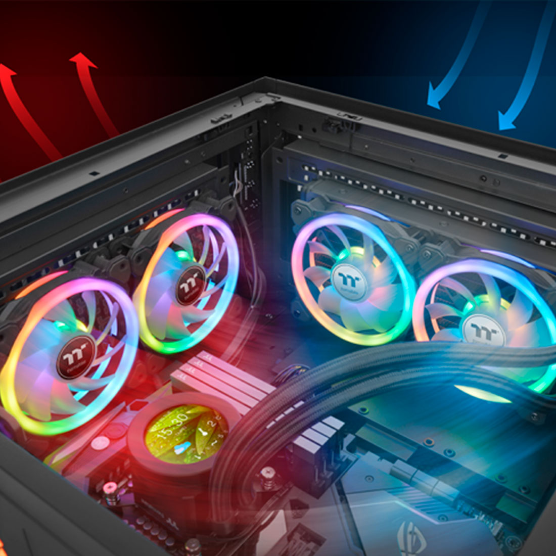 Кулер для компьютерного корпуса, Thermaltake, SWAFAN 14 RGB, CL-F138-PL14SW-A, RGB 140мм вентилятор, 500-2000 об.мин, USB 2.0 (9 Pin), 77,6 CFM, 34,5 dB(A), 140х140х25мм, Чёрный