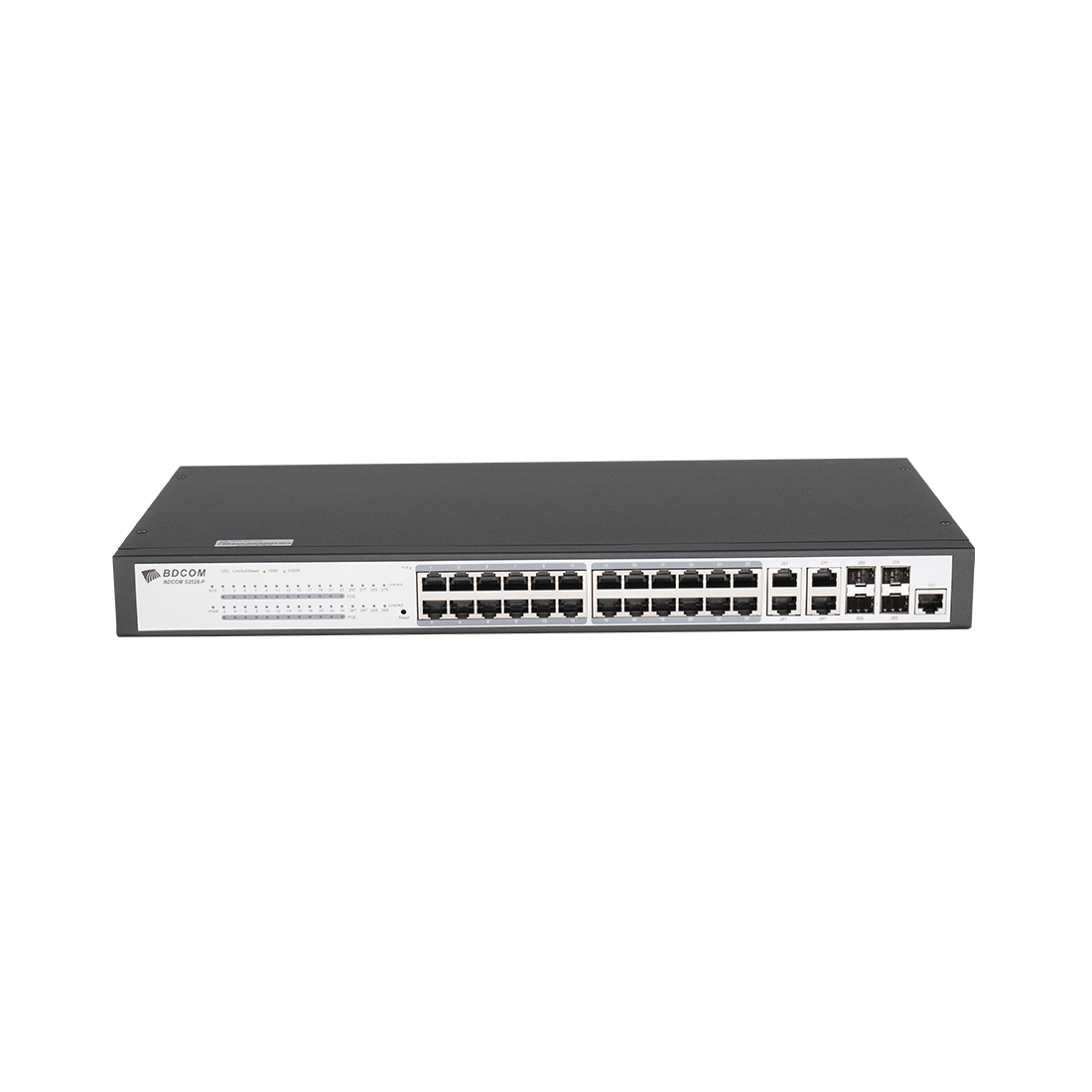 Коммутатор, BDCOM, S2528-P, Управляемый L2+, 24 порта PoE 10/100/1000M RJ45, 4 комбо-порта 1000M SFP, Бюджет PoE 370W, Стоечный 1U,