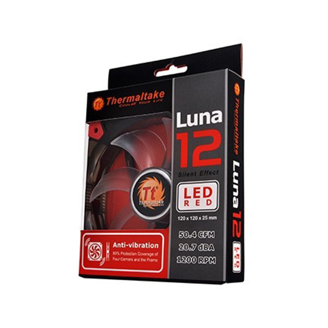 Кулер для компьютерного корпуса,Thermaltake, Luna 12 LED Red, CL-F017-PL12RE-A, 120мм, 1200 об.мин, Габариты 120х120х25мм, Чёрный