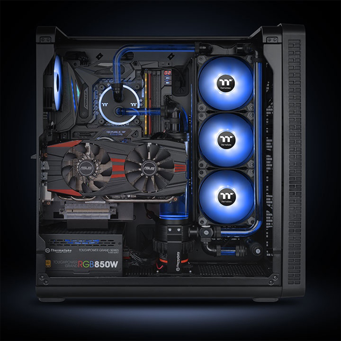 Кулер для компьютерного корпуса,Thermaltake, Pure A12 LED, CL-F109-PL12BU-A, LED Blue 120мм вентилятор, 500-1500 об.мин, 56.45 CFM, 25.8 dB(A), 4pin PWM, 120х120х25мм, Чёрный