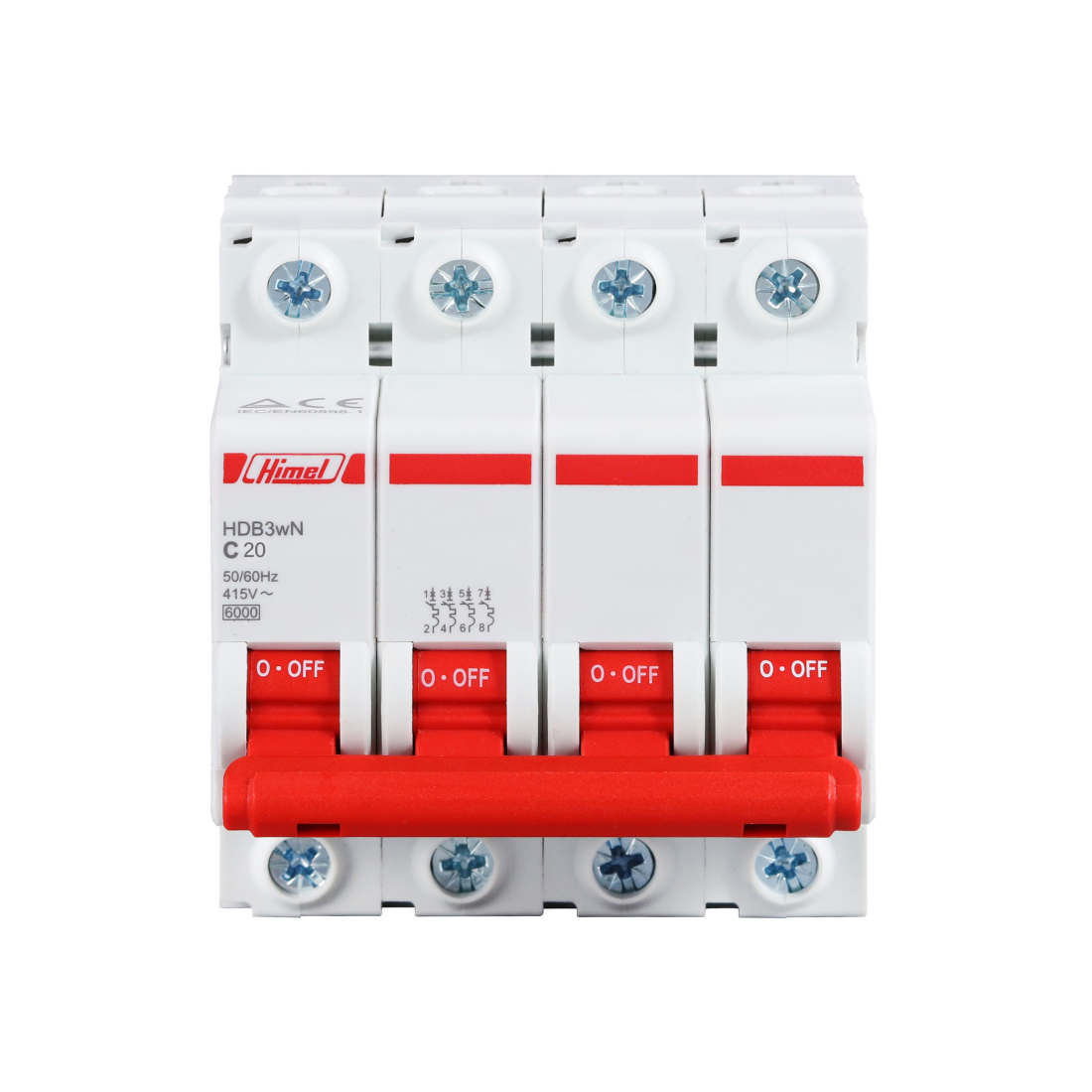 Автоматический выключатель, Himel, HDB3WL4C20, HDB3w 4Р 20А С 4,5кА