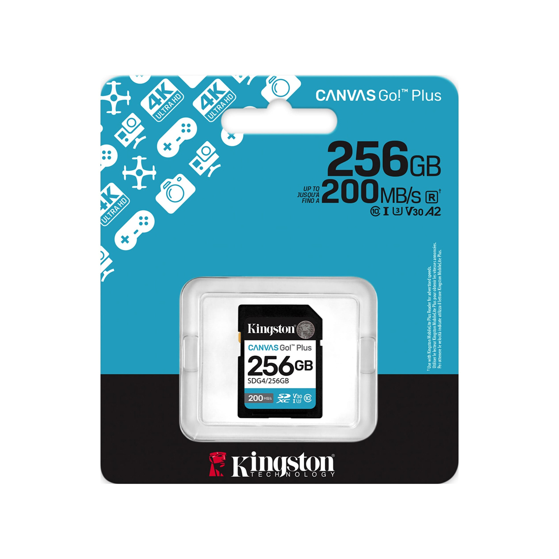 Карта памяти Kingston SDG4/256GB SDXC 256GB Canvas Go Plus C10 UHS-I U3 V30