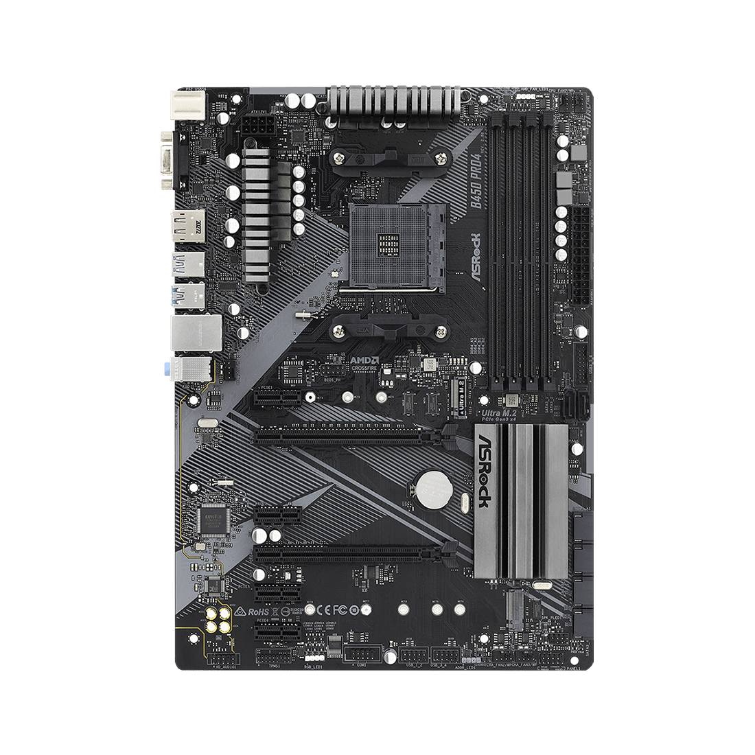 Материнская плата, ASRock, B450 PRO4 R2.0 (4710483932786), AM4, B450, 4xDDR4 2667/2933/3200, 6xSATA3, Raid, 2xM.2, 1xD-Sub, 1xDP, 1xHDMI, 2xPCI-Ex16, 4xPCI-Ex1, ATX