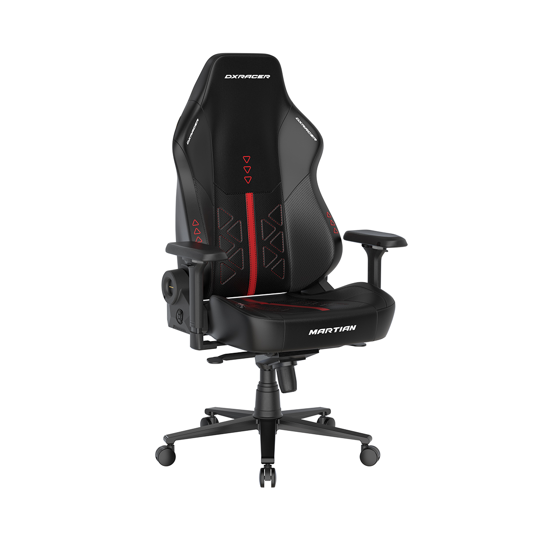 Игровое компьютерное кресло, DX Racer, GC/XLMP25LTA/TRIANGLE.NR, Martian PRO, Рекомендуемый рост: до 190 см, Рекомендуемый вес: до 125 кг, Эко-кожа, Металлическая основа кресла, Угол наклона 135°, Механизм качания: мультиблок, 4D подлокотники, Функция вентиляции и массажа, Чёрно-красный