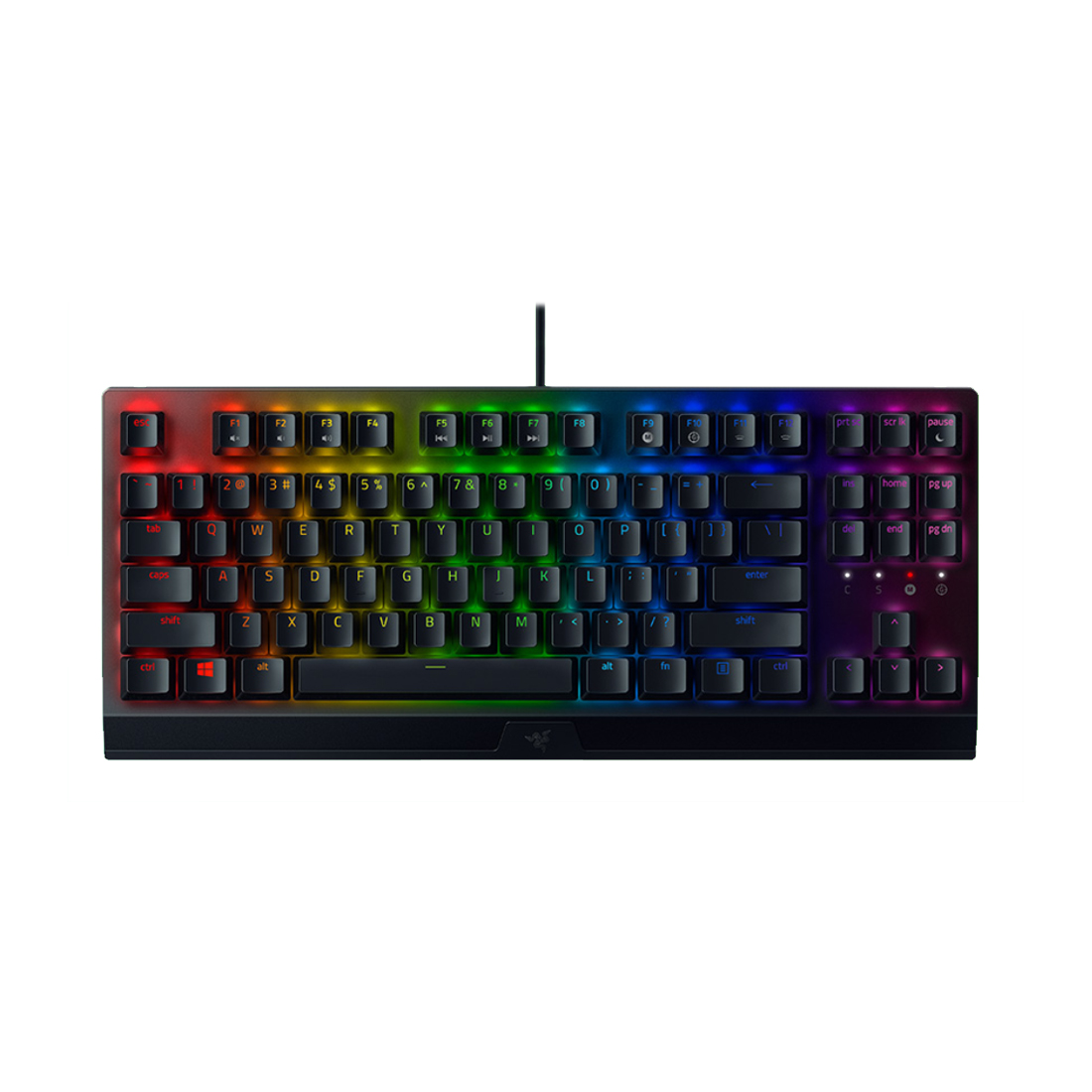 Клавиатура, Razer, BlackWidow V3 Tenkeyless, RZ03-03490700-R3R1, Игровая, Компактная, Механические переключатели Razer Green, Подсветка клавиш 16.8 млн цветов, Программируемые клавиши, USB, Размер: 154*366*30 мм., Анг/Рус, Чехол, Чёрный