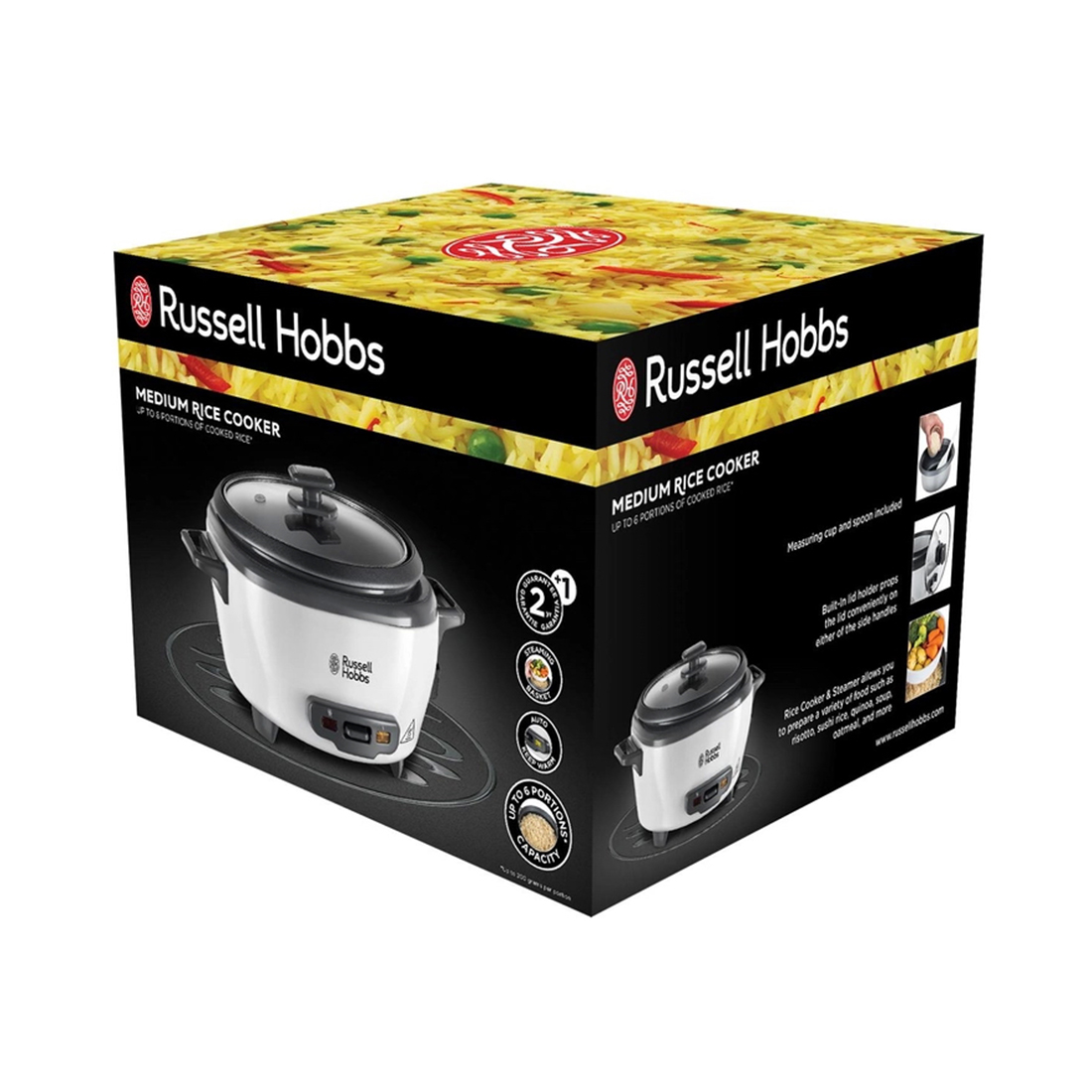 Рисоварка, Russell Hobbs, 27030-56, Мощность 300Вт, Объём 1.4л, Кнопочное управление, 1 программа, Антипригарное покрытие, Индикатор готовности, Мерная чашка, Белая
