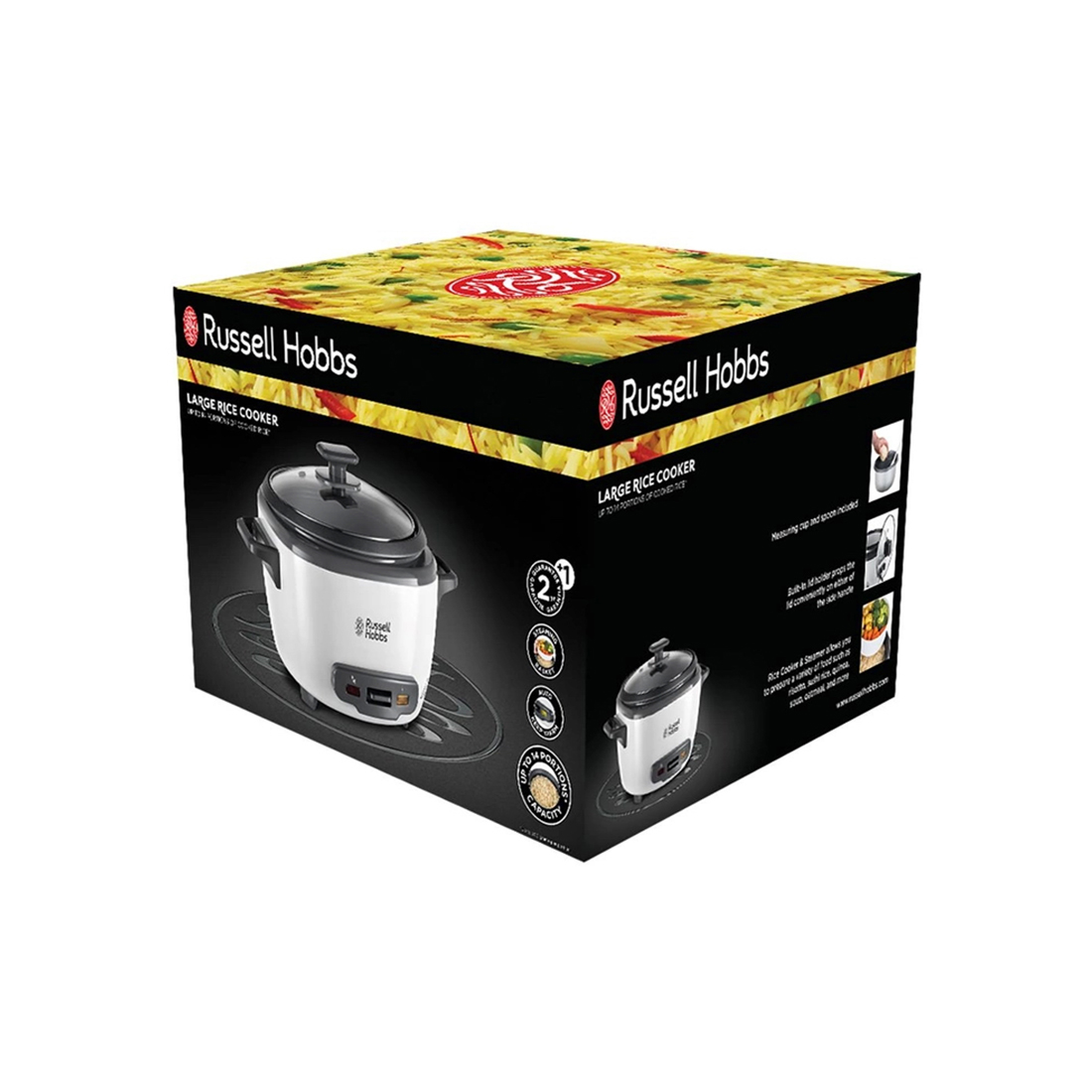 Рисоварка, Russell Hobbs, 27040-56, Мощность 500W, Общий объём 3.3L, 1 автоматическая программа, Антипригарное покрытие чаши, Кнопочный тип управления, Белый