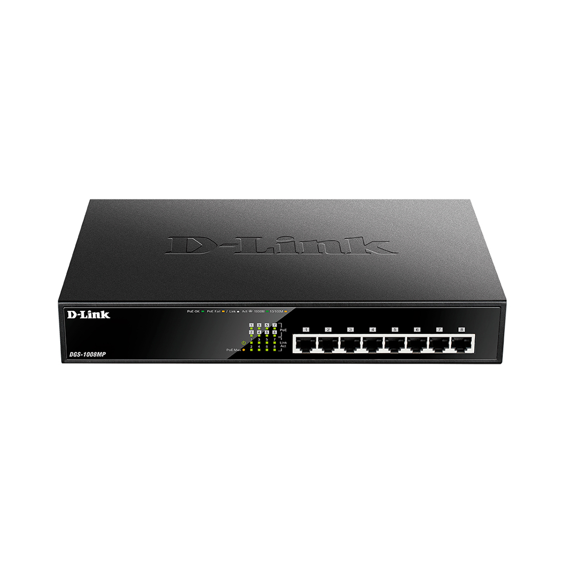 Коммутатор , D-Link, DGS-1008MP/B1A, Неуправляемый, 8 портов 10/100/1000Base-T с поддержкой PoE 802.3af/at (PoEбюджет 125 Вт), стоечный/настольный