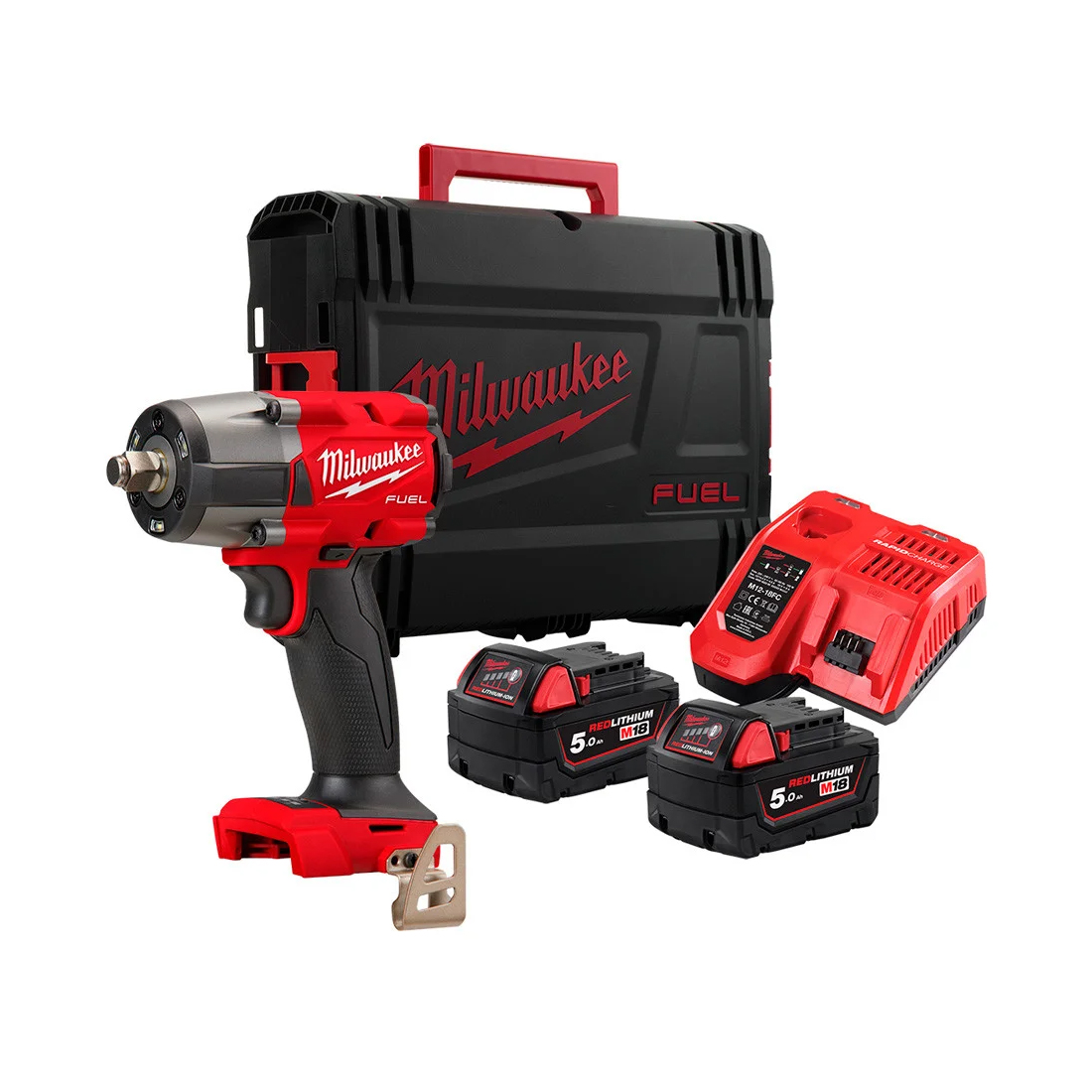 Гайковерт, Milwaukee, M18 FMTIW2F12-502X FUEL(4933478450), 18 В бесщеточный гайковерт, SQ 1/2" (кольцо). 1/2/3 скорость 475/610/745/47 Нм. 2 Li-Ion аккумулятора 5 Ач. турбо з/у M12-18 FC. вес 1.9. кейс