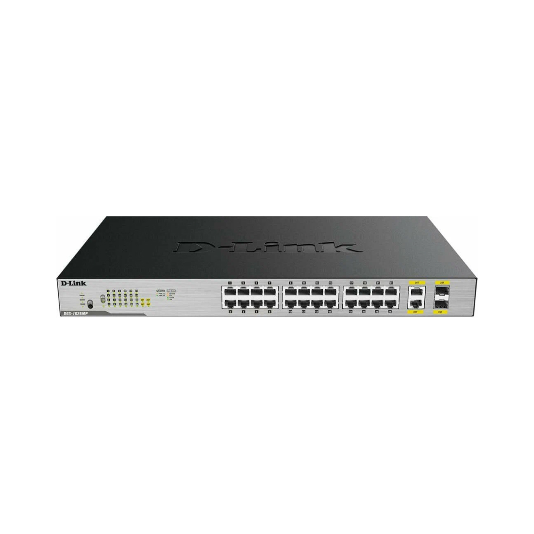 Коммутатор, D-Link, DGS-1026MP/B2A, Неуправляемый, 24 порта 10/100/1000Base-T, PoE 802.3af/at, PoE-бюджет 370 Вт, 2 комбо-порта 100/1000Base-T/SFP, Стоечный