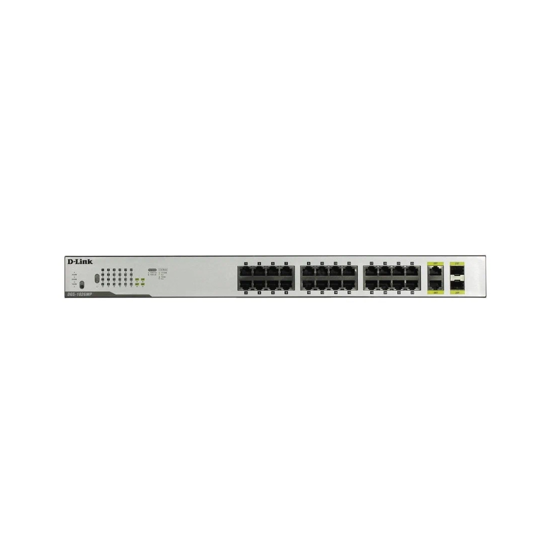 Коммутатор, D-Link, DGS-1026MP/B2A, Неуправляемый, 24 порта 10/100/1000Base-T, PoE 802.3af/at, PoE-бюджет 370 Вт, 2 комбо-порта 100/1000Base-T/SFP, Стоечный