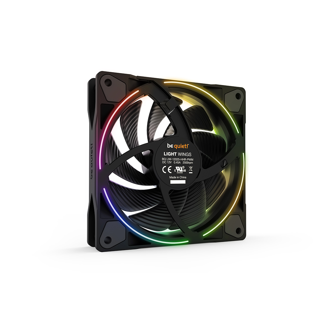 Вентилятор для компьютерного корпуса, Bequiet!, Light Wings, BL073, 120мм Light Wings PWM-high-speed, ARGB LED, 2500 об.мин, 52.3/88.9 CFM, 31 dB(A), 4-pin PWM/3-pin ARGB, 120 x 120 x 25мм, Чёрный