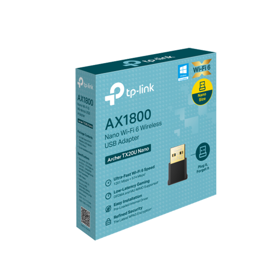 Сетевой USB адаптер, TP-Link, Archer TX20U Nano, 802.11a/b/g/n/ac/ax, AX1800, USB2.0