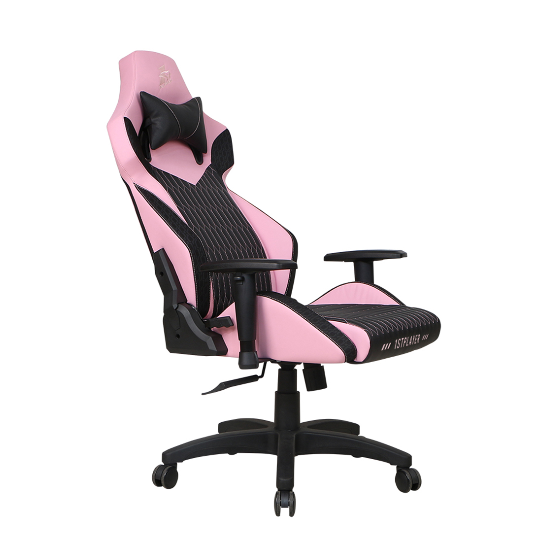 Игровое компьютерное кресло, 1STPLAYER, WIN 101-BKPK, 6974418982873, Рекомендуемый рост: до 190 см, Рекомендуемый вес: до 160 кг, Эко кожа, Угол наклона 90°-150°, Металлическая основа кресла, Механизм качания: топ-ган, Черно-розовый