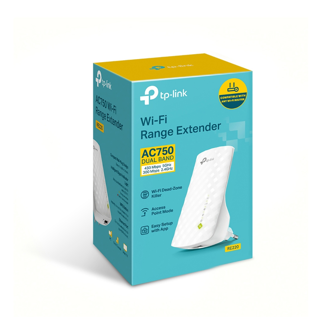 Усилитель Wi-Fi сигнала, TP-Link, RE220, AC750, 1 порт 10/100 Мбит/с