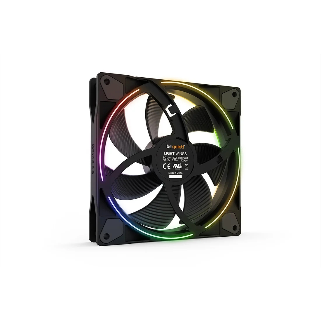 Вентилятор для компьютерного корпуса, Bequiet!, Light Wings, BL134, 140мм Light Wings PWM Reverse Black , ARGB LED, 1500 об.мин, 56/95.1 CFM, 23.3 dB(A), 4-pin PWM/3-pin ARGB, 140 x 140 x 25мм, Чёрный