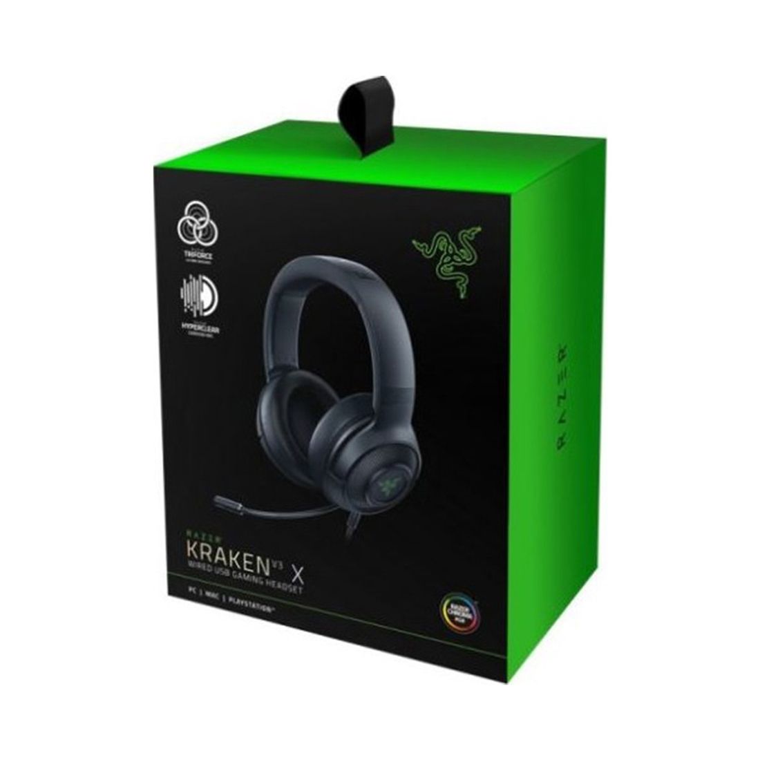Гарнитура, Razer, Kraken V3, RZ04-03770200-R3M1, Игровая гарнитура, Микрофон поворотный гибкий, Динамики 50 мм, Тип подключения: USB Type-A, Длина кабеля: 2,0м, Примерная масса: TBC / 250г, Диапазон частот: 20Гц– 20кГц , Чувствительность при 1 кГц: 96 дБ SPL/мВт, Чёрный