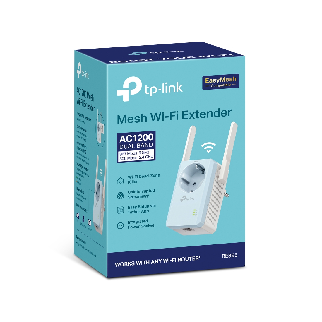 Усилитель Wi-Fi сигнала, TP-Link, RE365, 1 порт RJ45 10/100 Мбит/с, до 1200 мбит/с