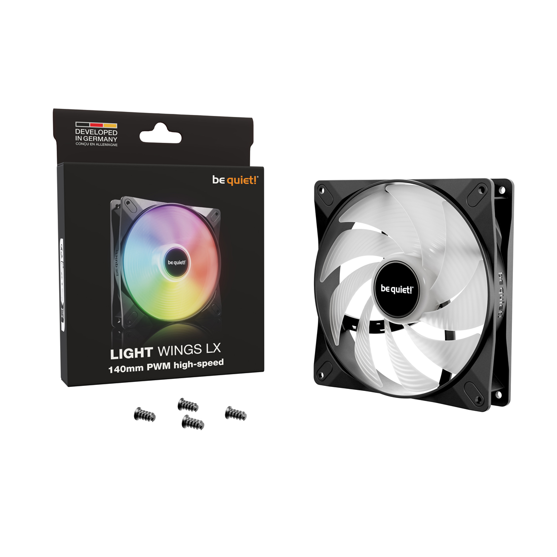 Вентилятор для компьютерного корпуса, Bequiet!, Light Wings LX 140mm PWM high-speed, BL129, 140мм PWM high-speed вентилятор, 1800 об/мин, 75,12 / 127,9 CFM, 30,5 dB(A), 4-pin PWM / 3-pin ARGB, 140*140*25мм, Чёрный