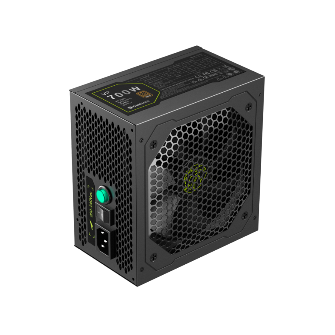 Блок питания, Gamemax, VP 700S, 2124-0700R0054, 700W, Standard, APFC, 20+4 pin, 1*4+4pin, 2*Sata, 1*Molex, 1*PCI-E 6+2 pin, 1*PCI-E 12+4pin, Вентилятор 12см, 150*140*86 см, Черный