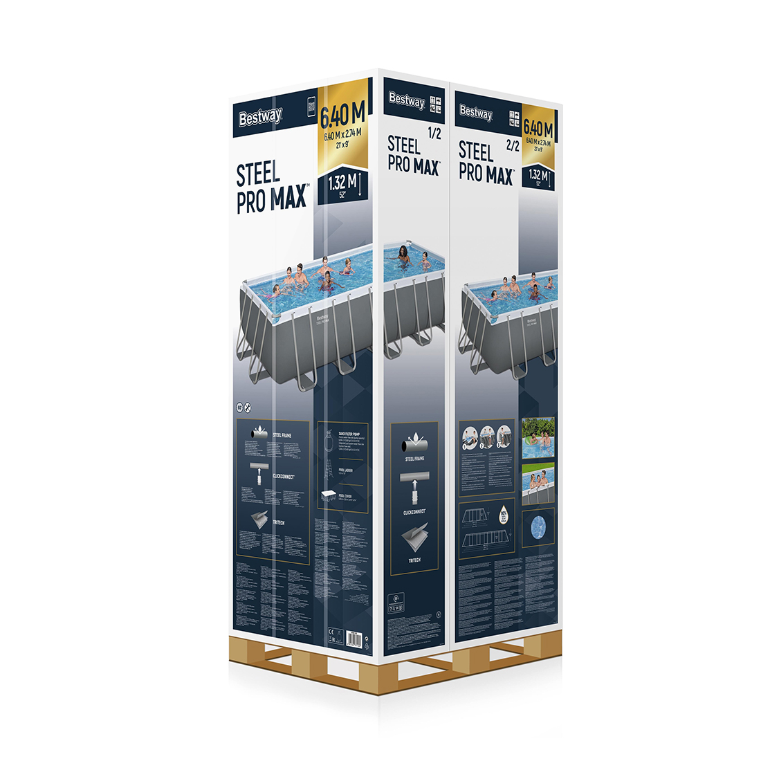 Каркасный бассейн Steel Pro MAX Rectangular 640 х 274 х 132 см, BESTWAY
