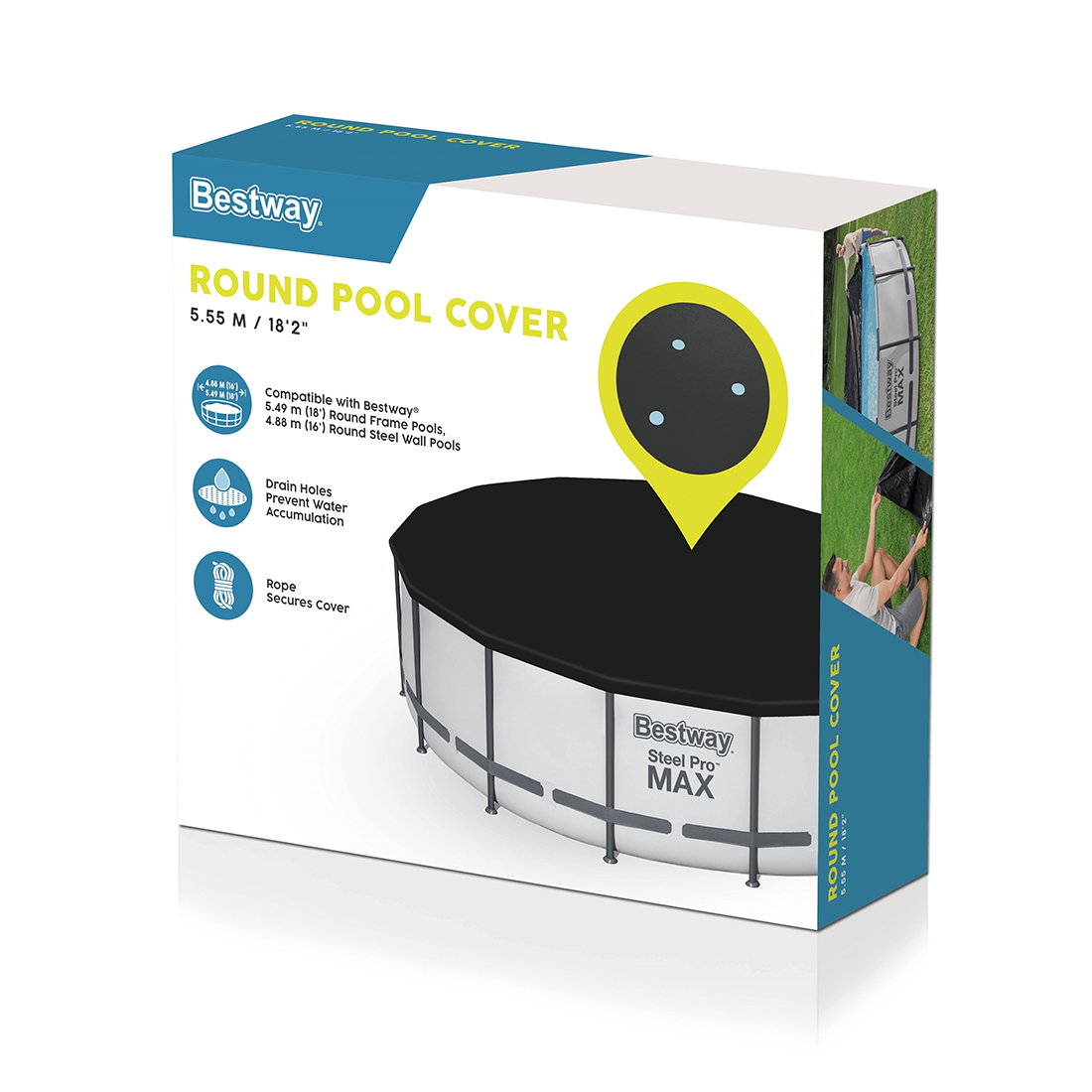 Тент для каркасных бассейнов диаметром 549 см, BESTWAY, 58039, Винил PVC, Чёрный, Цветная коробка