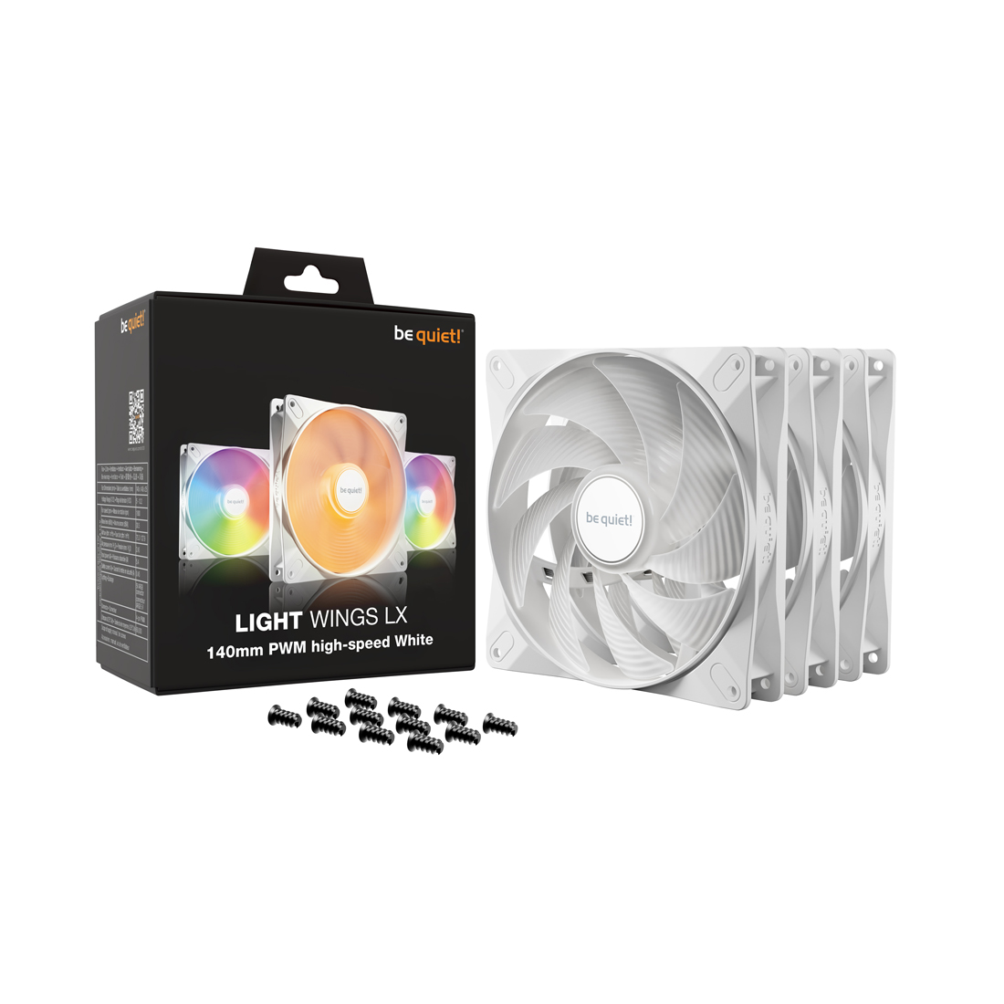Вентилятор для компьютерного корпуса, Bequiet!, Light Wings LX 140mm PWM high-speed White Triple pack, BL131, 140мм PWM High-Speed 3-Pack вентилятор, 1800 об/мин, 75.12 / 127.9 CFM, 30,5 dB(A), 140*140*25мм, Белый