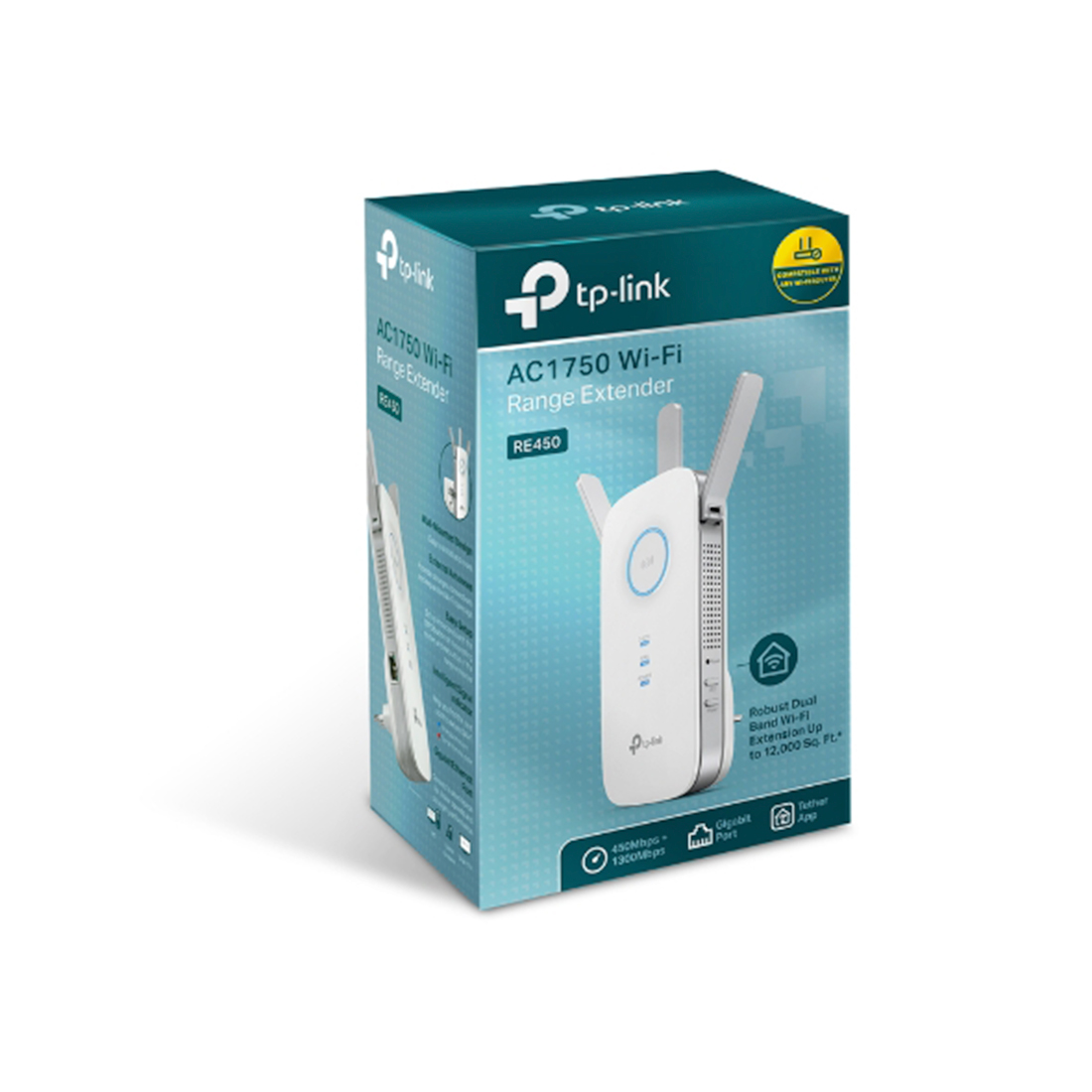 Усилитель Wi-Fi сигнала, TP-Link, RE450, АС1750 Мбит/с, 1 порт Ethernet 10/100/1000 Мбит/с (RJ45), 5 ГГц: До 1300 Мбит/, 2,4 ГГц: До 450 Мбит/с