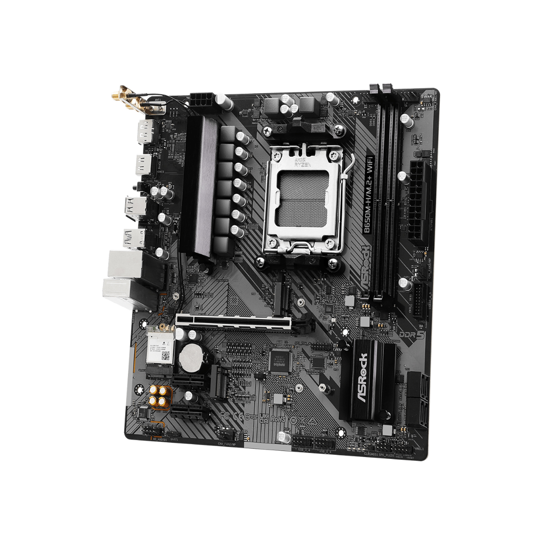 Материнская плата, ASRock, B650M-H/M.2+ WIFI (4710483949913), AM5, B650, 2xDDR5 6400+(OC), 4xSATA3, 2xM.2 (PCI-E 4.0x4), 1xHDMI, 1xDP, 1xPCI-Ex16, 2xPCI-Ex1, WiFi, mATX