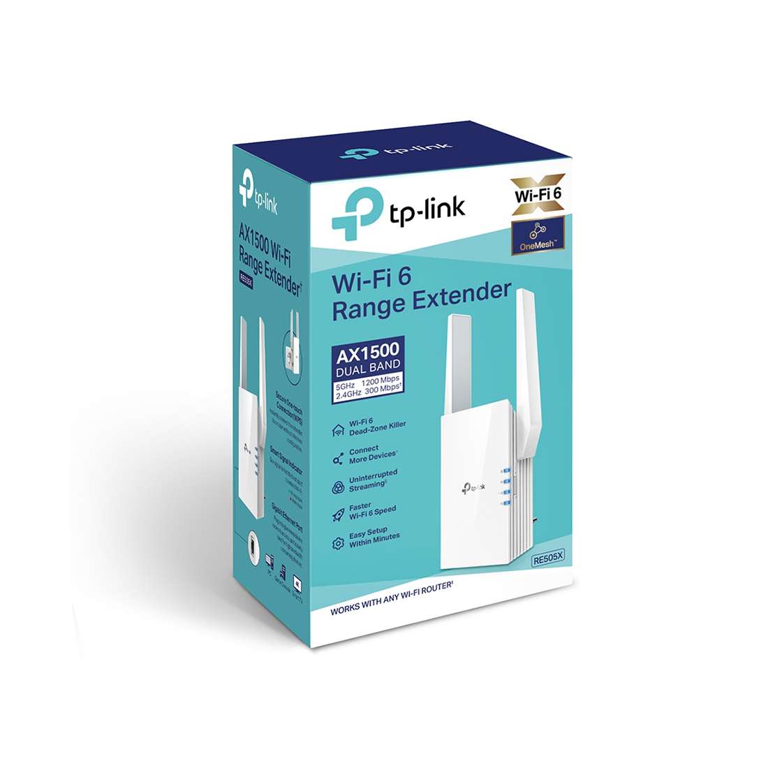 Усилитель Wi-Fi сигнала, TP-Link, RE505X, 802.11a/b/g/n/ac/ax, AX1500, 2 внешние антенны, 1 порт 10/100/1000T
