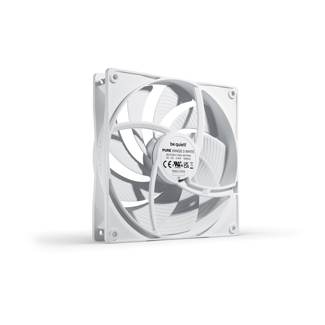 Вентилятор для компьютерного корпуса, Bequiet!, Pure Wings 3 140мм PWM High-Speed White high-speed White, BL113, 1800 об.мин, 72.3 / 122.6 CFM, 30.5 dB(A), 4-pin PWM, 140 x 140 x 25мм, Белый