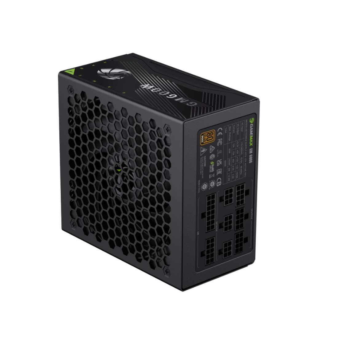 Блок питания, Gamemax, GM 600B, 2139-0600B0007, 600W, Bronze+, APFC, 20+4 pin, 1*4+4pin, 3*Sata, 2*Molex, 2*PCI-E 6+2 pin, Modular, Вентилятор 14см, 160*150*85 см, Черный