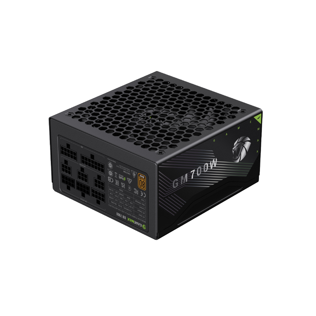 Блок питания, Gamemax, GM 700B, 2140-0700B0007, 700W, ATX, ATX, Вентилятор 14см, 20+4 pin, 4*PCI-E 6+2 pin, 7*SATA, 2*Molex, 16*4+4 pin, 150x160x86 мм, Чёрный