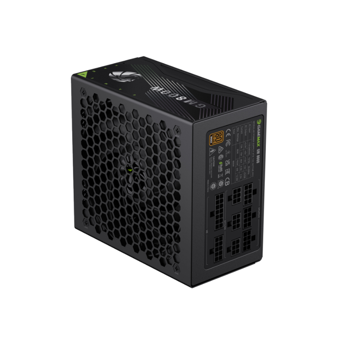 Блок питания, Gamemax, GM 800B, 2140-0800B0007, 800W, Bronze+, APFC, 20+4 pin, 1*4+4pin, 6*Sata, 2*Molex, 4*PCI-E 6+2 pin, Modular, Вентилятор 14см, 160*150*85 см, Черный