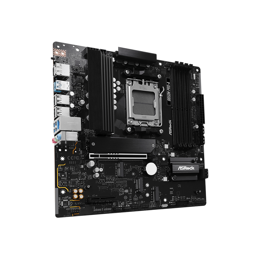 Материнская плата, ASRock, B850M PRO-A (4711581490390), AM5, B850, 4xDDR5 8000+(OC), 4xSATA3, 3xM.2 (1*PCI-E 5.0x4, 2*PCI-E 4.0x4), Raid, 1xDP, 1xHDMI, 1xPCI-Ex16, 1xPCI-Ex4, mATX
