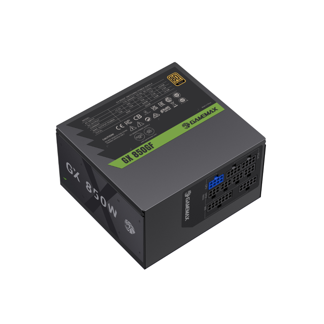 Блок питания, Gamemax, GX 800GF, 2132-0850B0019, 800W, ATX, ATX, Вентилятор 14см, 20+4 pin, 4*PCI-E 6+2 pin, 6*SATA, 3*Molex, 16*4+4 pin, 140*150*86mm мм, Черный