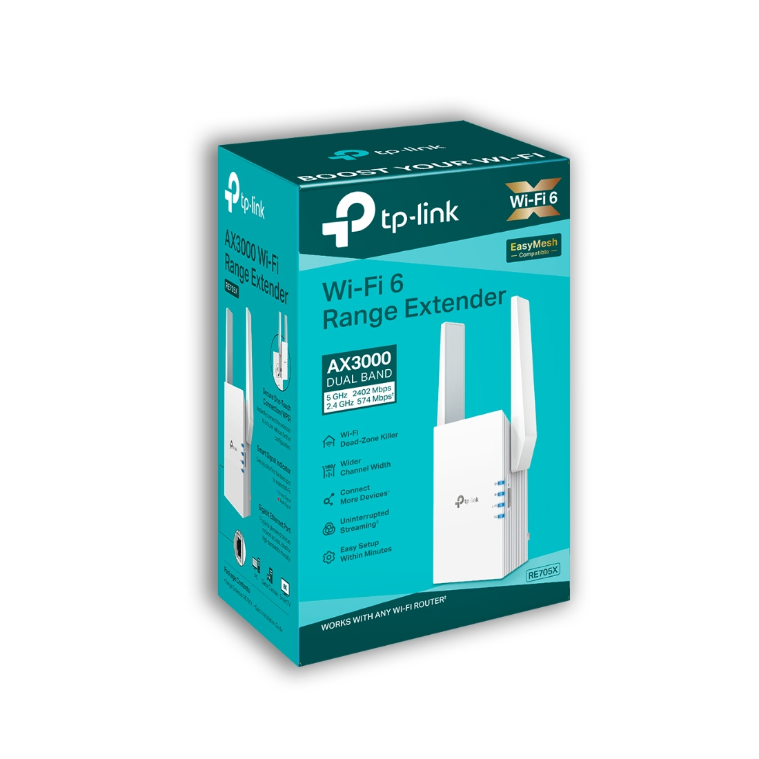 Усилитель Wi-Fi сигнала, TP-Link, RE705X, AX3000, 1 гигабитный порт Ethernet