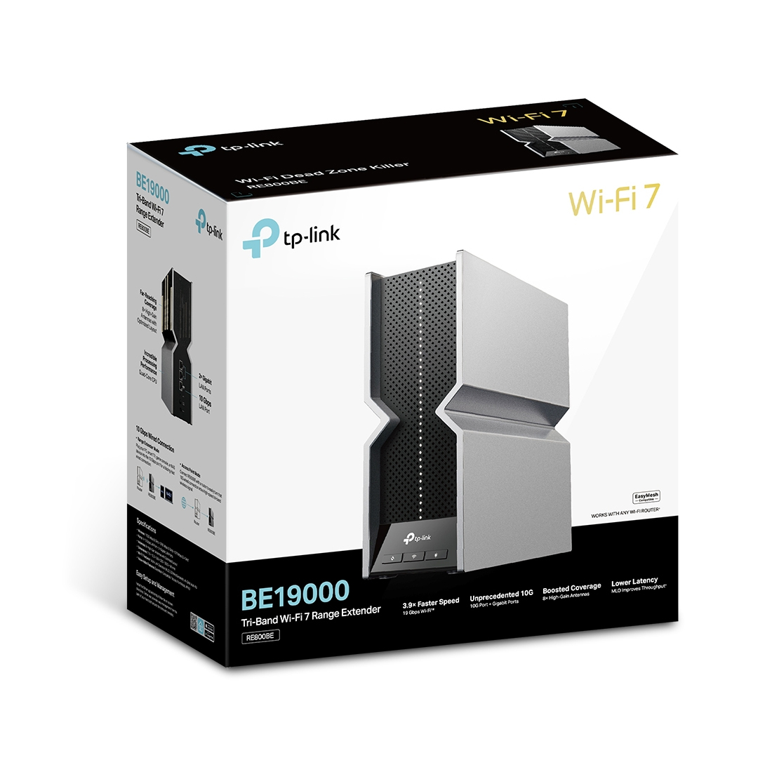 Усилители Wi-Fi сигнала, Tp-Link, RE800BE, 802.11a/b/g/n/ac/ax/be, BE19000, 2,4 ГГц/5 ГГц/6 ГГц, 1 10 Gbps LAN Port + 2 Gigabit LAN Ports.