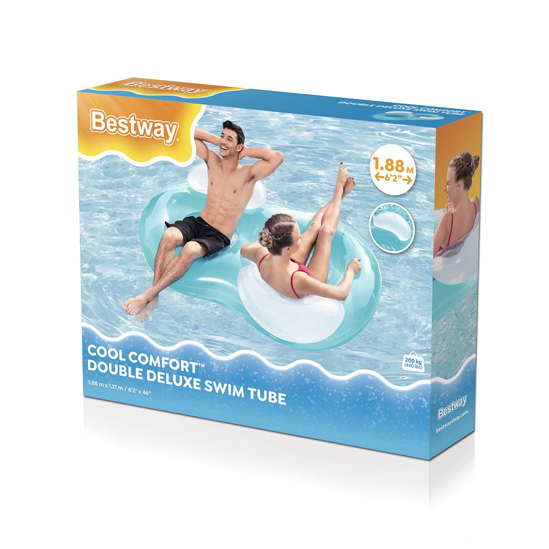 Пляжный двухместный круг для отдыха на воде Double Deluxe 188 х 117 см, BESTWAY