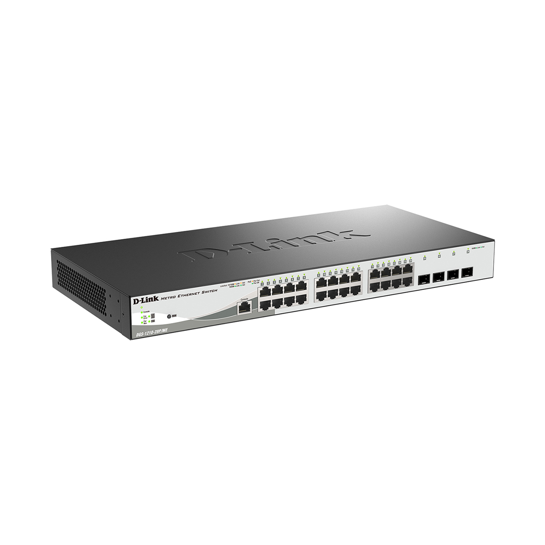 Коммутатор, D-Link, DGS-1210-28P/ME/B2A, Управляемый L2, 24 порта 10/100/1000Base-T, 4 порта 1000Base-X SFP, PoE 802.3af/at, PoEбюджет 193 Вт