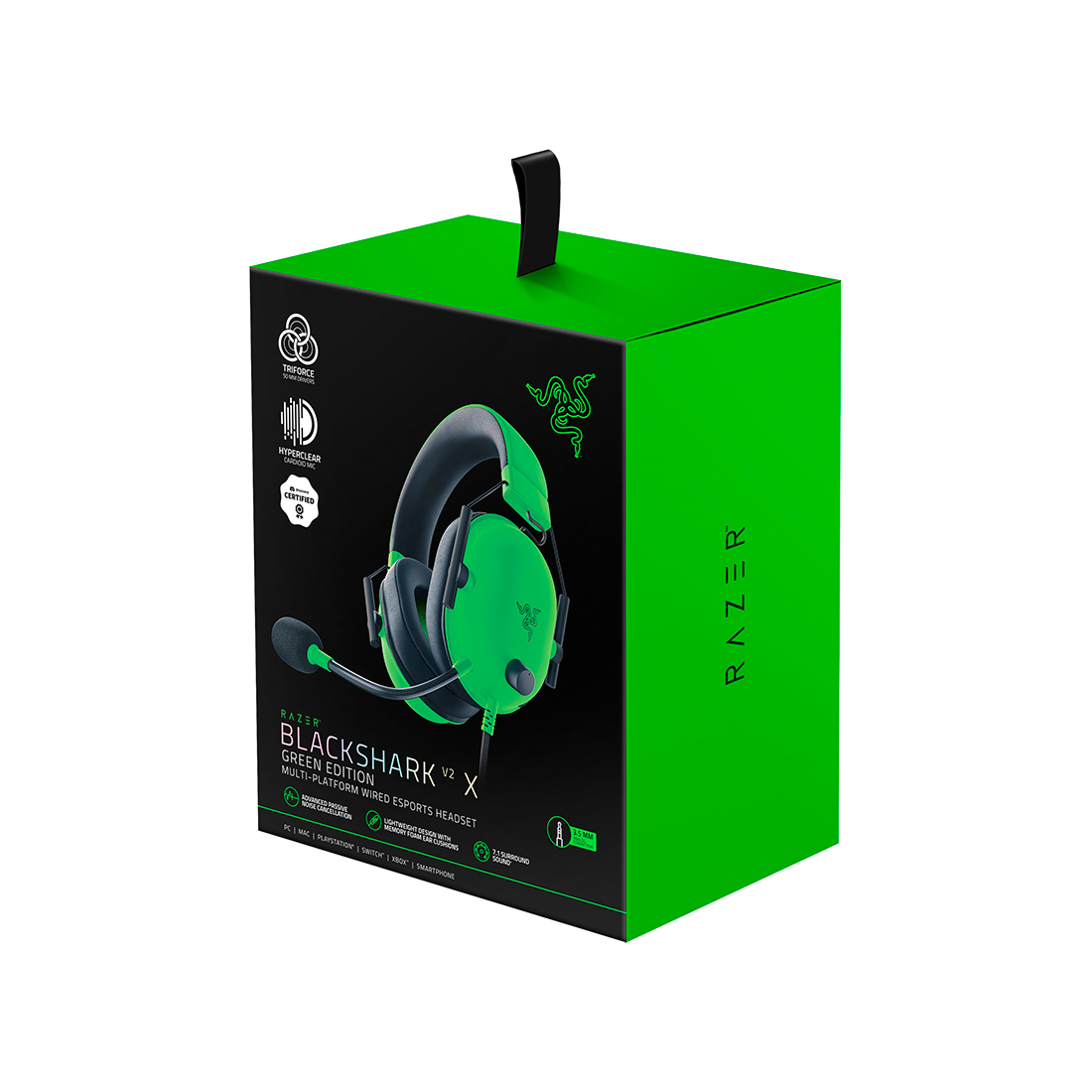 Гарнитура, Razer, Blackshark V2 X, RZ04-03240600-R3M1, Игровая гарнитура, Динамики 50 мм, 7.1 Surround Sound, 12 - 28000 Гц, 100 дБ, 32 Ом, Микрофон однонаправленный подвижный, 100 Гц – 10000 Гц, - 42 дБ, Проводные, 3,5 мм MiniJack, Зеленый
