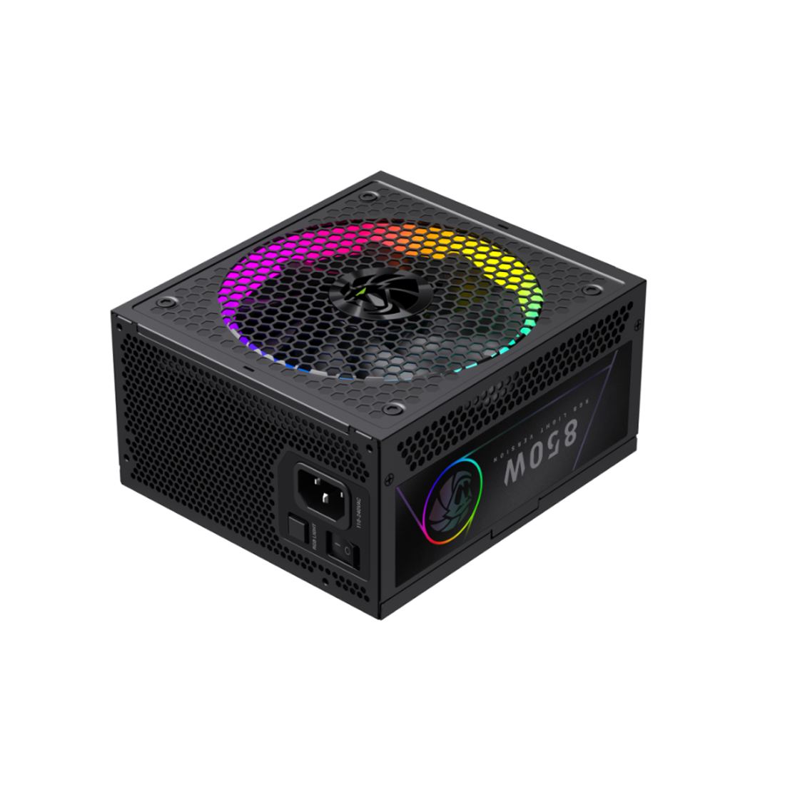Блок питания, Gamemax, RGB 850G, 2141-0850B0017, 850W, Gold, APFC, 20+4 pin, 2*4+4pin, 8*Sata, 3*Molex, 3*PCI-E 6+2 pin, Modular, Вентилятор 14см, 165*150*86 см, Черный