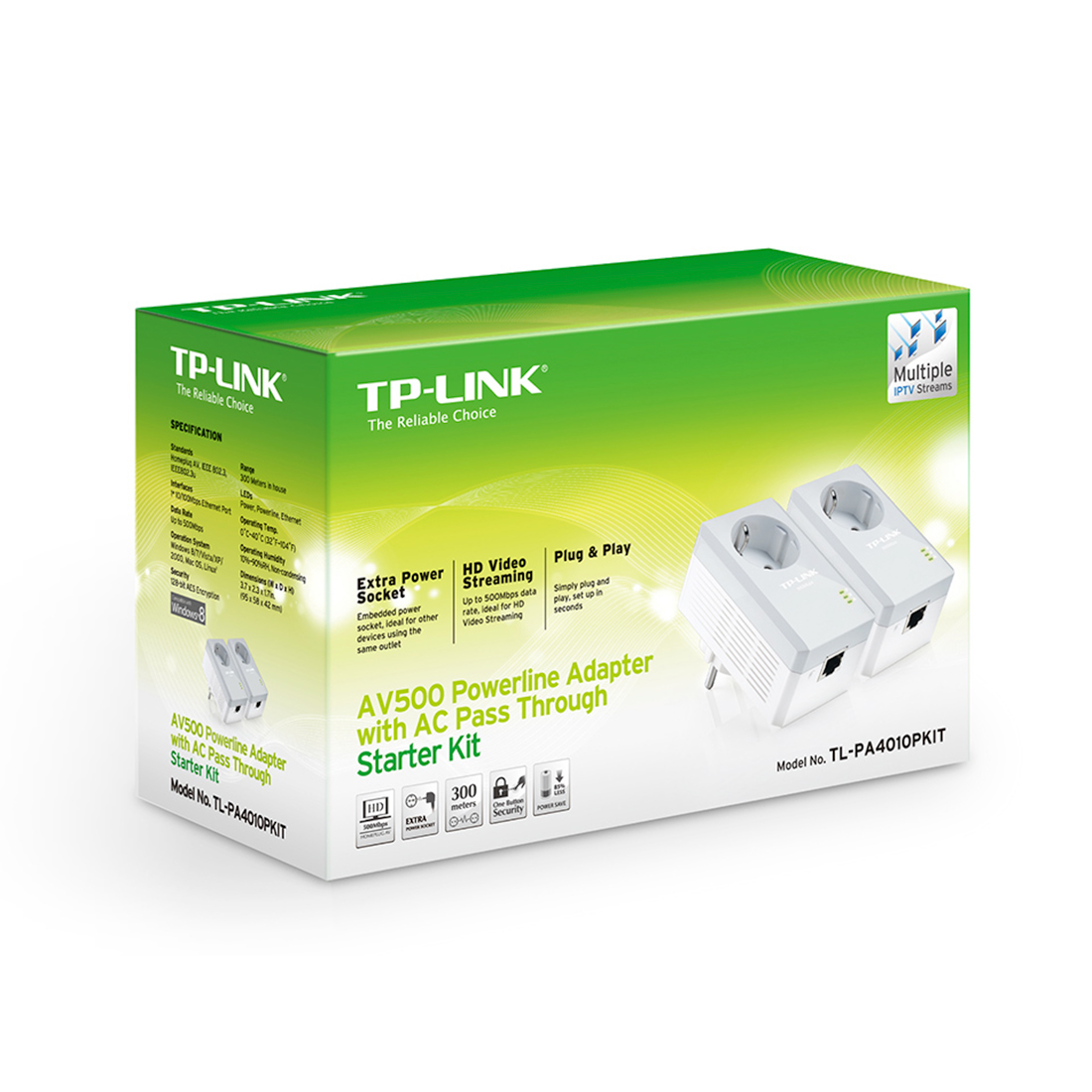 Комплект Powerline адаптеров, TP-Link, TL-PA4010PKIT, Передача данных на скорости до 600 Мбит/с