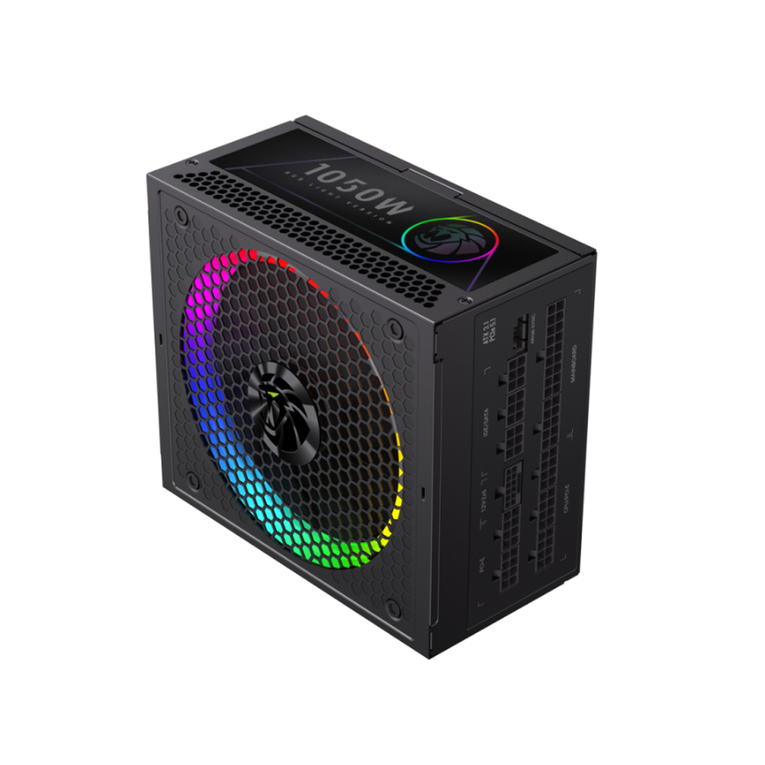 Блок питания, Gamemax, RGB PRO 1050G, 2109-1050B0049, 1050W, Gold, ATX3.1, APFC, 20+4 pin, 2*4+4pin, 10*Sata, 3*Molex, 4*PCI-E 6+2 pin, 1*PCI-E 12+4pin, Modular, Вентилятор 14см, 165*150*86 см, Черный