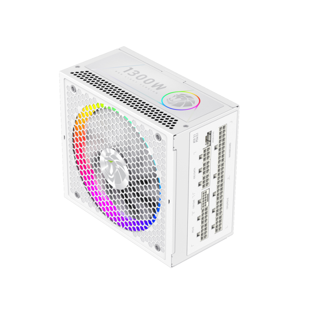 Блок питания, Gamemax, RGB PRO 1300P WH, 2110-1300B0026, 1300W, Platinum, ATX3.1, APFC, 20+4 pin, 2*4+4pin, 10*Sata, 3*Molex, 4*PCI-E 6+2 pin, 1*PCI-E 12+4pin, Modular, Вентилятор 14см, 165*150*86 см, Белый