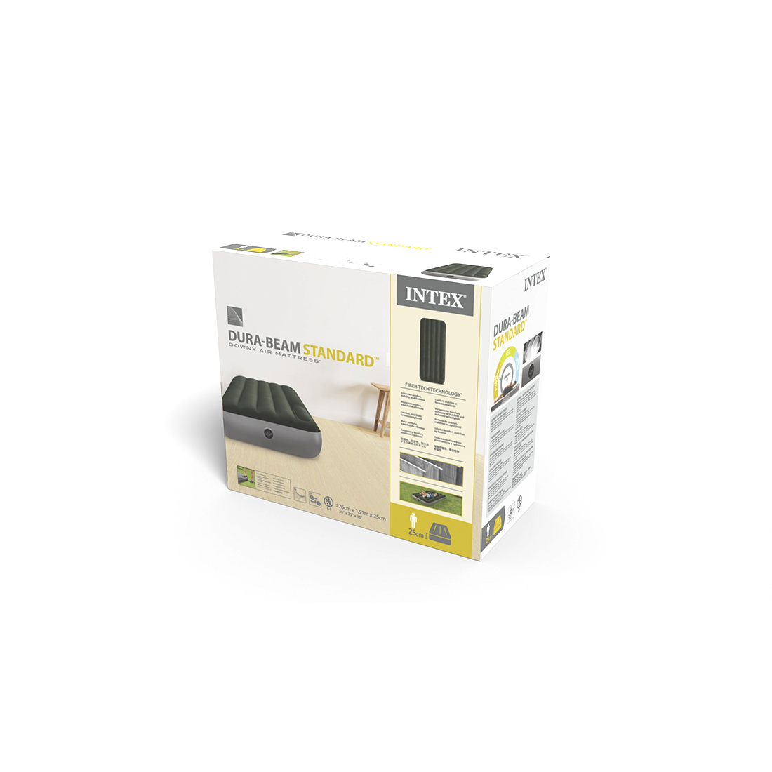 Матрас надувной Downy (Jr. Twin) 191 х 76 х 25 см, INTEX, 64760, Винил, Встроенный ножной насос, Зелёный, Цветная коробка