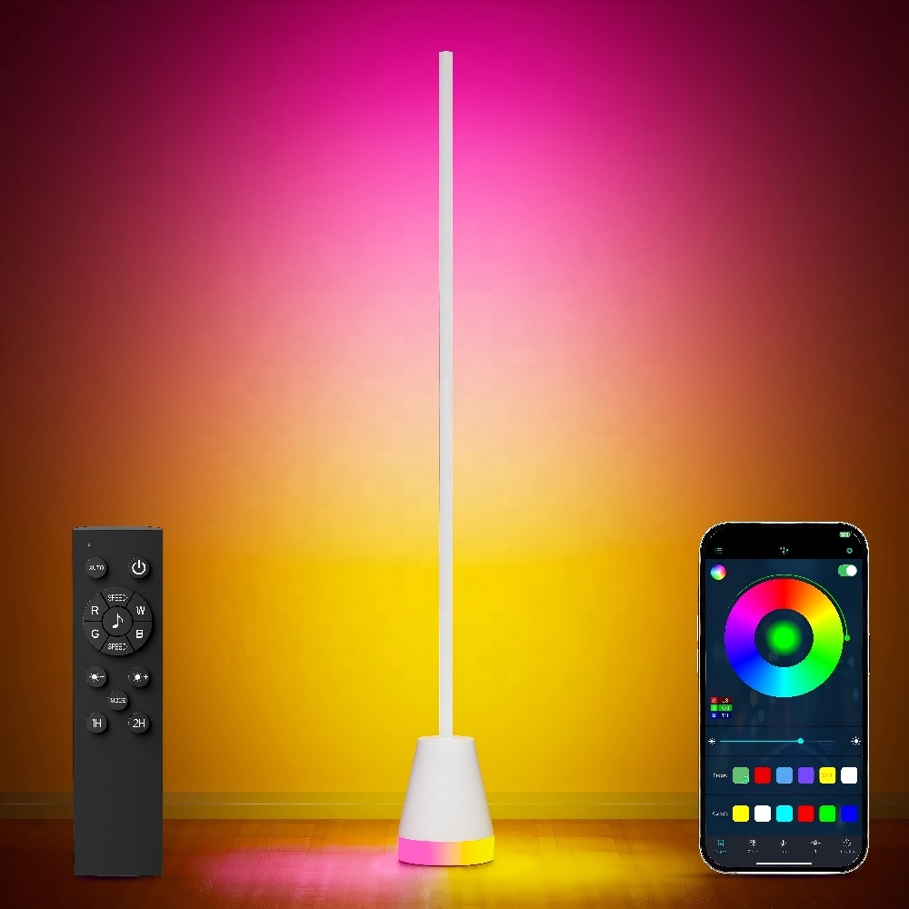 DIY 59Inch Aluminum Smart RGB Corner Floor Lamps with APP Remote Manual Control for Living Room Bedroom
