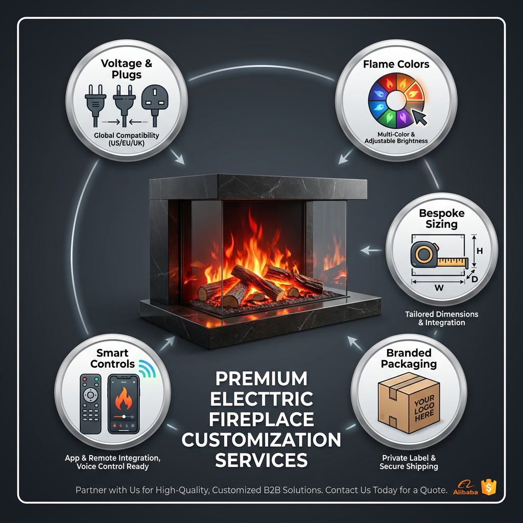 Customizable 60-Inch 3-Sided Electric Fireplace With Tempered Glass Insert High Quality Flame Color Options for Household Use