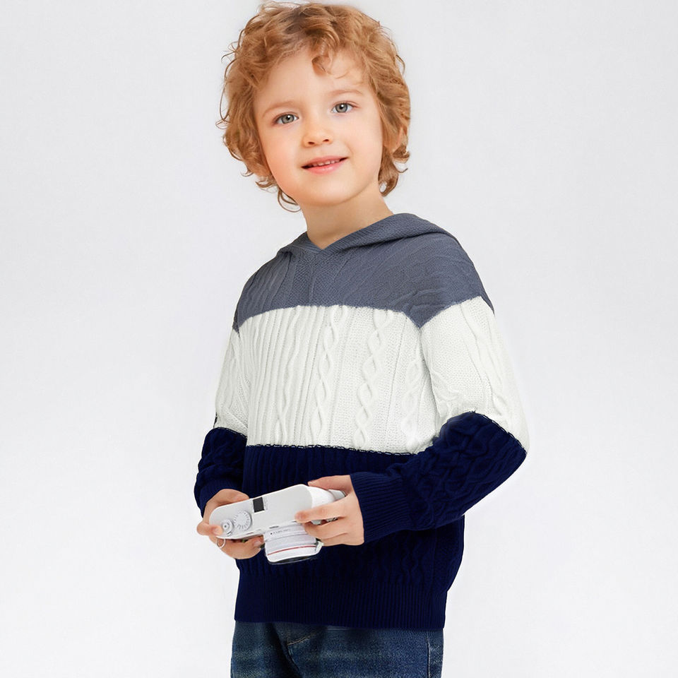 Boys Color Block Cable Knit Hooded