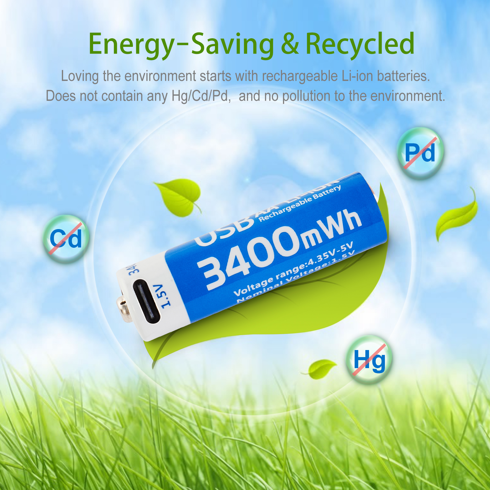 LDSMNLI 3400mwh China Power Home Li-ion Batteries1.0V  1.5v Household AA Usb Rechargeable Lithium Battery